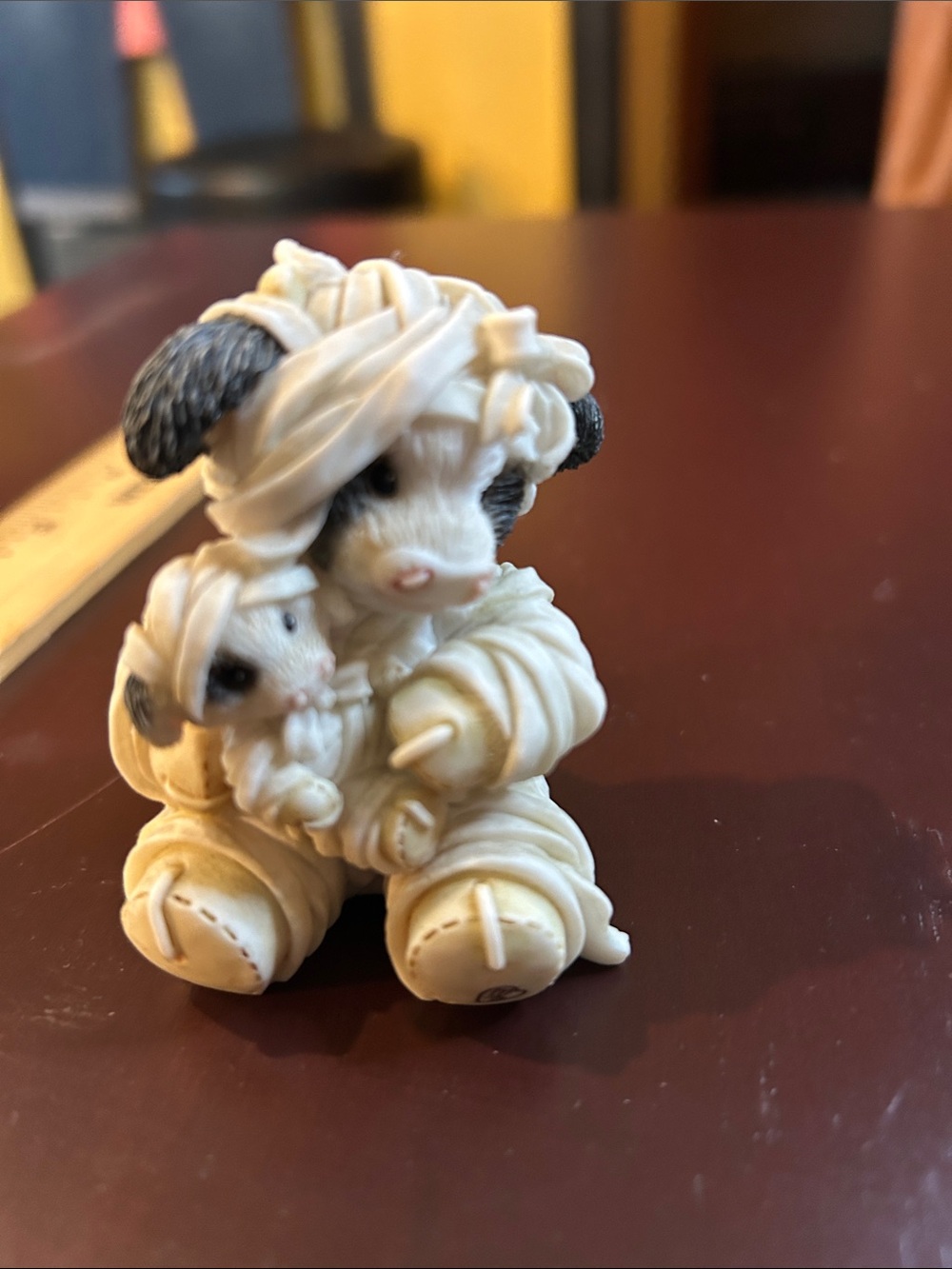Mary Moos Halloween cow in mummy costume with baby calf- Cream and Black - Picture 2 of 4